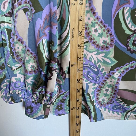 Sunny Leigh Top Blouse 2X Satin Paisley Floral Multicolor Long Sleeve Feminine - Picture 6 of 8